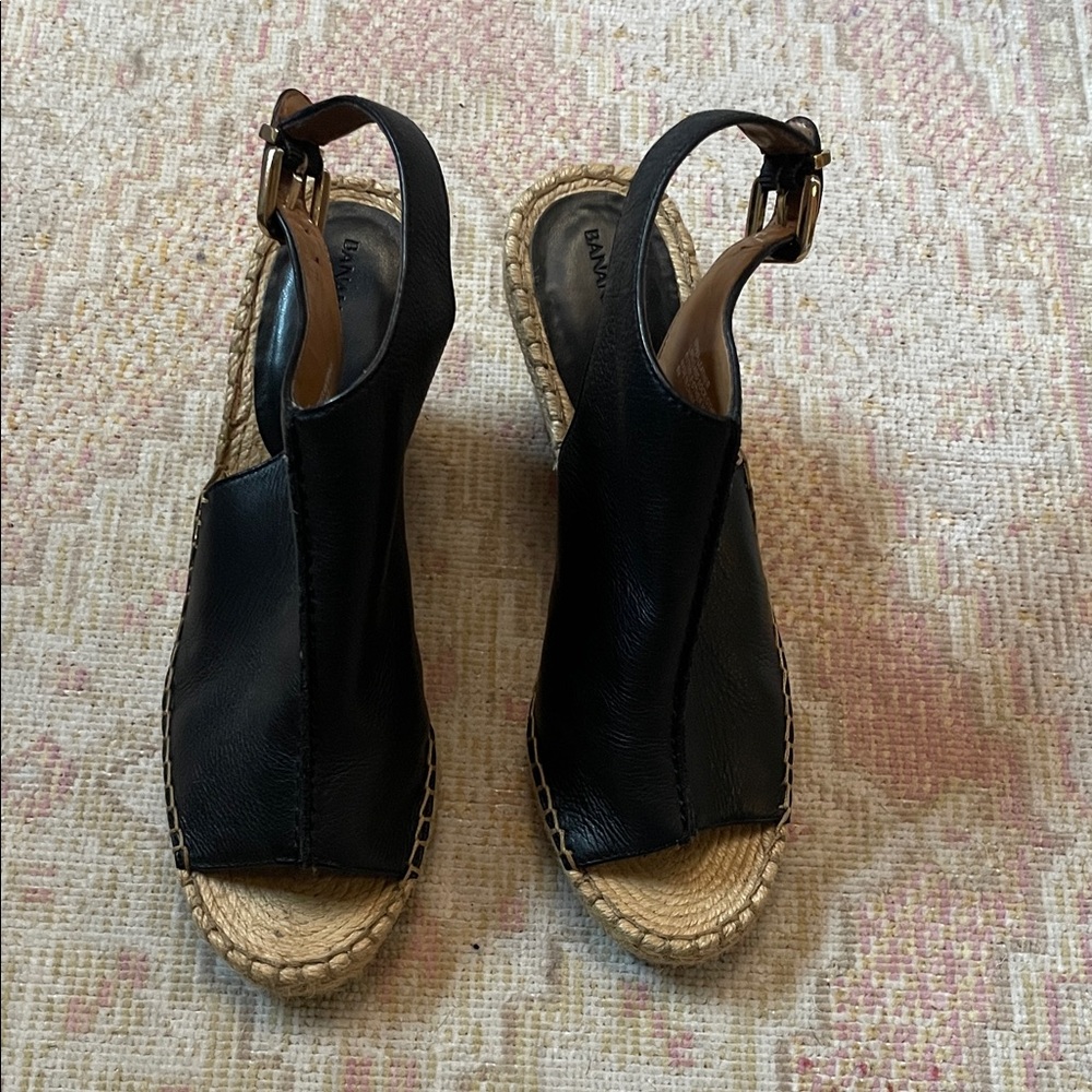 Banana Republic Black Leather Espadrille Sandals